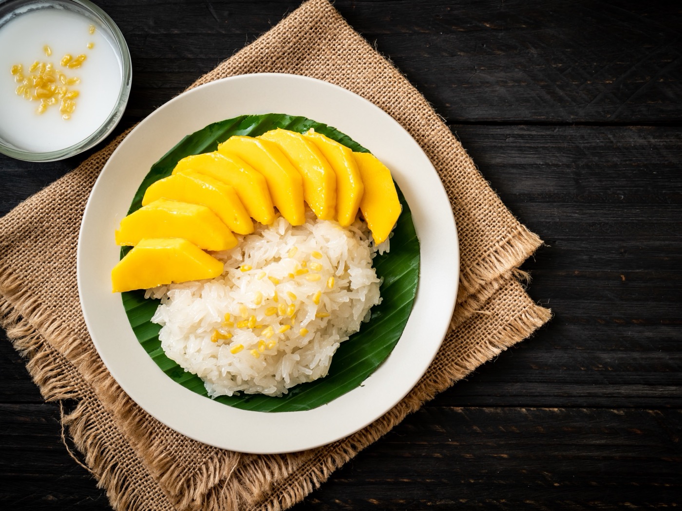 Mango sticky rice with coconut cream