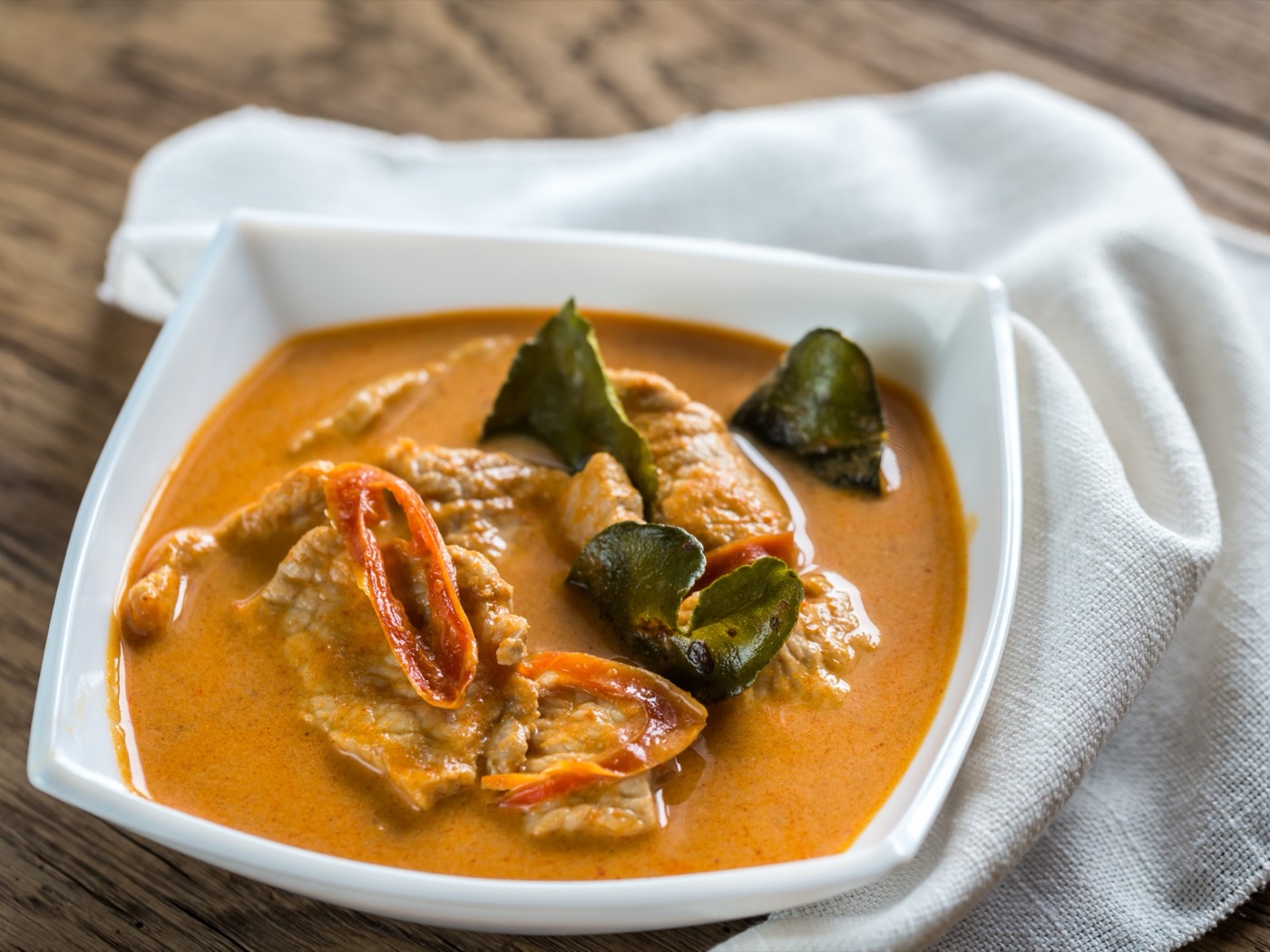 Panang curry with chicken and kaffir lime leaves